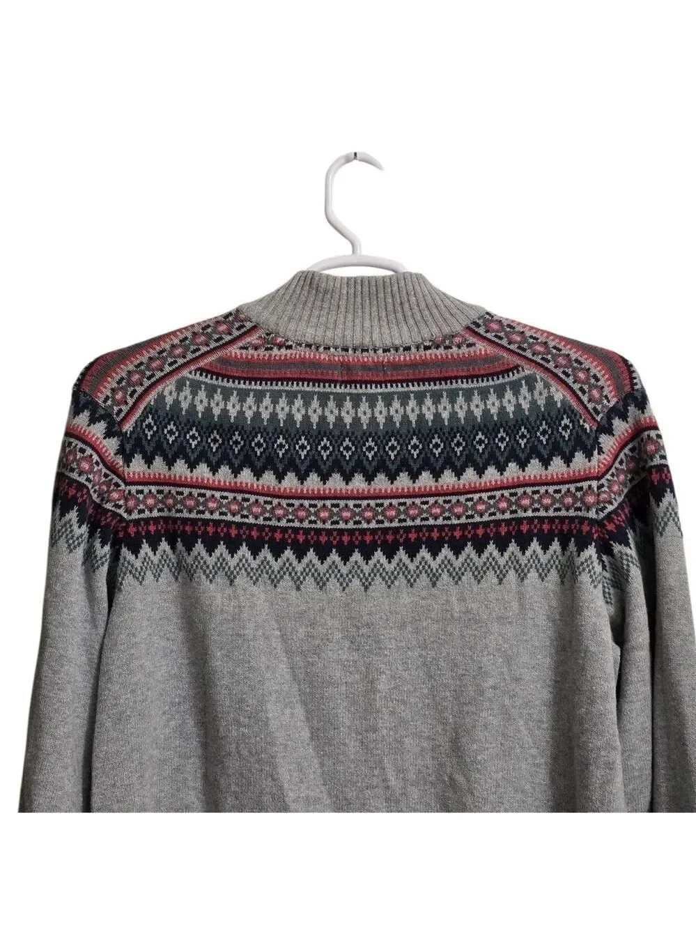 Izod Saltwater Harbor Fair Isle Quarter Button Knit Sweater Sz XL